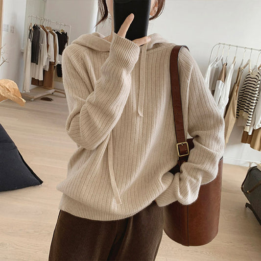 Pull en tricot décontracté pour femmes avec capuche et fine texture côtelée Chic und Stil