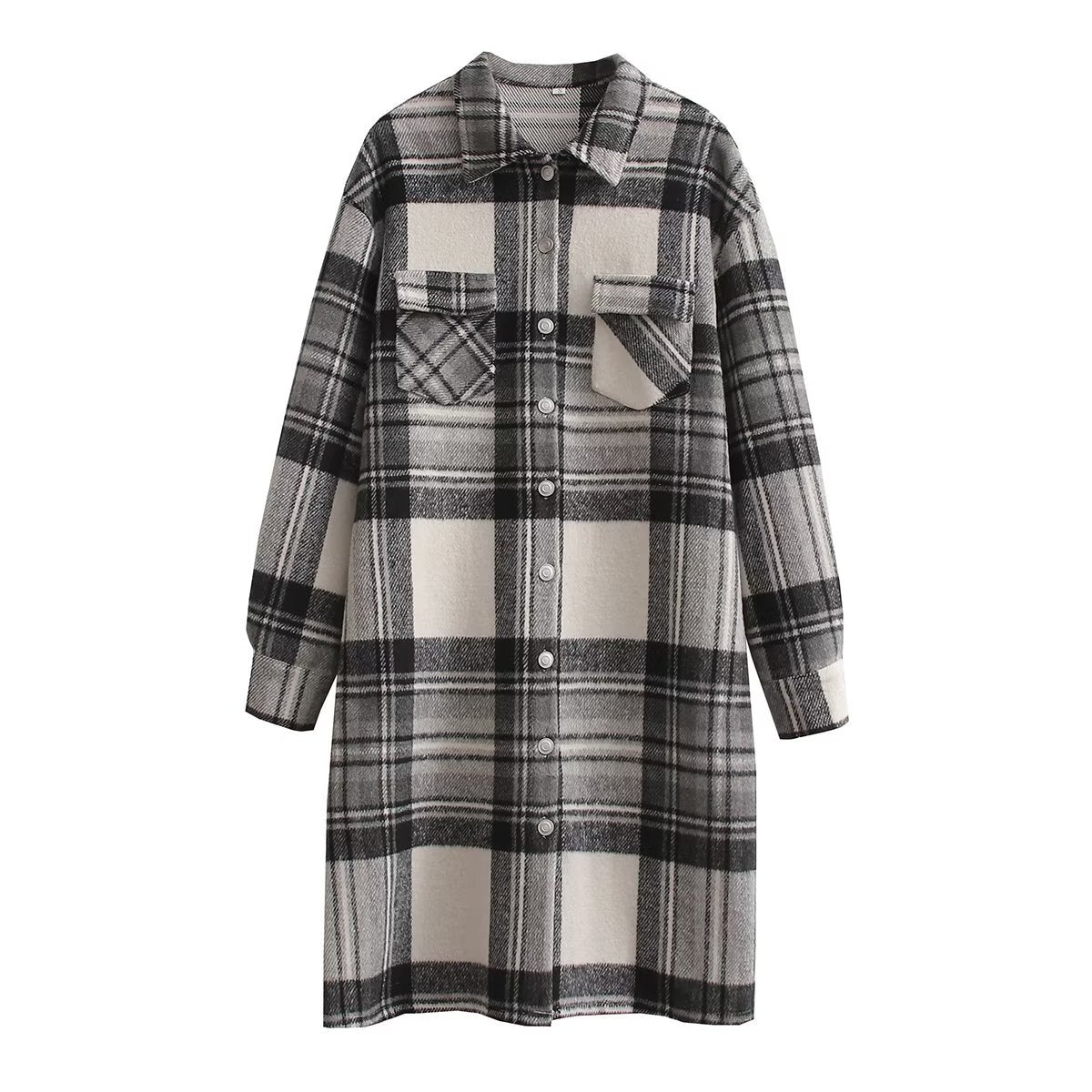 Plaid Slip Dress for Women with Practical Chest Pockets and Long Sleeves Chic und Stil