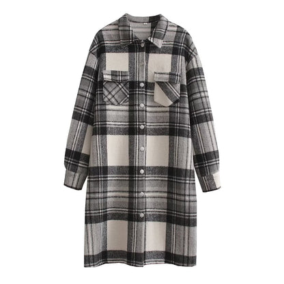 Plaid Slip Dress for Women with Practical Chest Pockets and Long Sleeves Chic und Stil