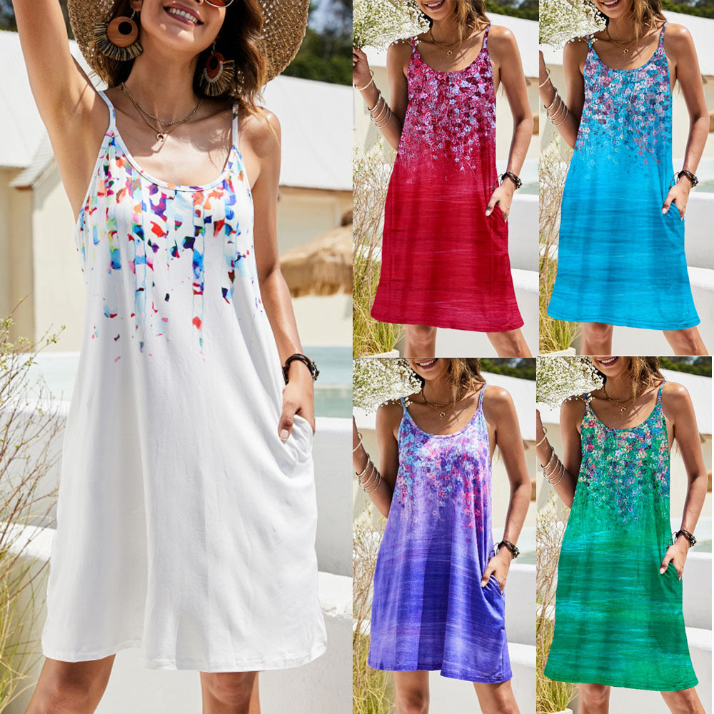 Robe d'été pour femme au design floral élégant avec des bretelles spaghetti confortables Chic und Stil