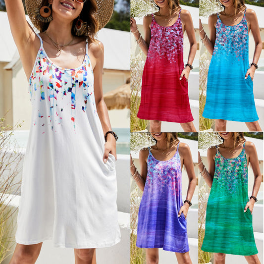 Robe d'été pour femme au design floral élégant avec des bretelles spaghetti confortables Chic und Stil