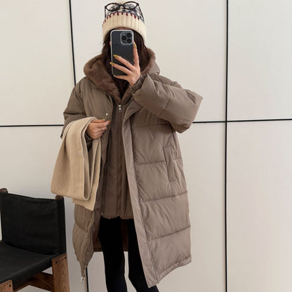 Dames élégant parka d'hiver rembourré avec col en fausse fourrure et poches pratiques Chic und Stil