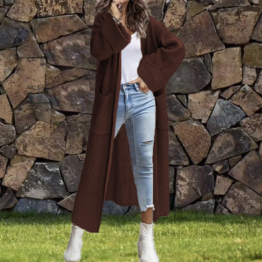 Dames Grand manteau en tricot avec poches et épaules dépassantes Chic und Stil