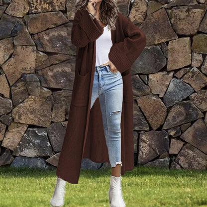 Dames Grand manteau en tricot avec poches et épaules dépassantes Chic und Stil