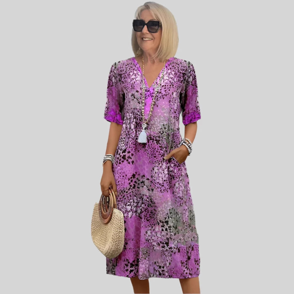 Femme Robe Midi Floral à Décolleté en V Chic und Stil