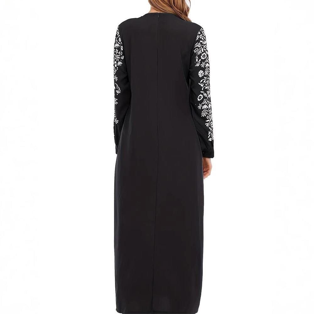 Robe maxi femme avec broderie artistique et élégants manches longues Chic und Stil