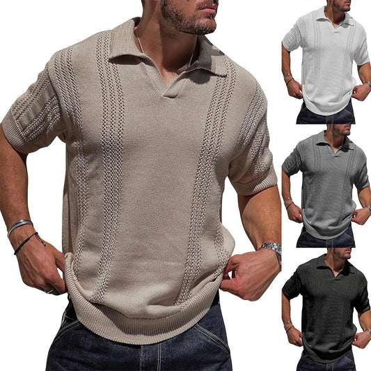 Pull-over en tricot à manches courtes pour hommes avec surface structurée et col polo Chic und Stil