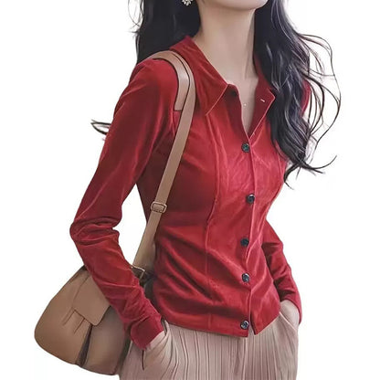 Blouse en velours à boutons pour femmes Chic und Stil
