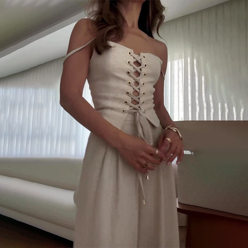 Dames élégant combinaison avec lacets et jambe large Chic und Stil