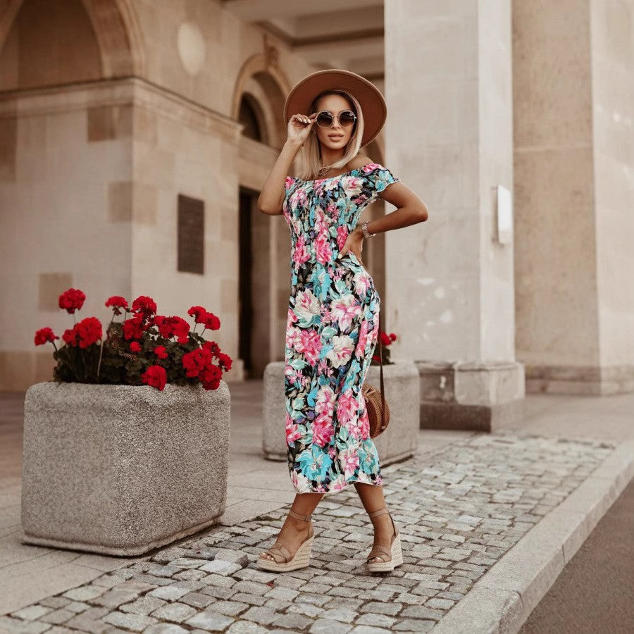 Robe maxi florale pour femmes avec bretelles réglables Chic und Stil