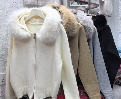 Dames cardigan douillet avec capuche tendance Chic und Stil