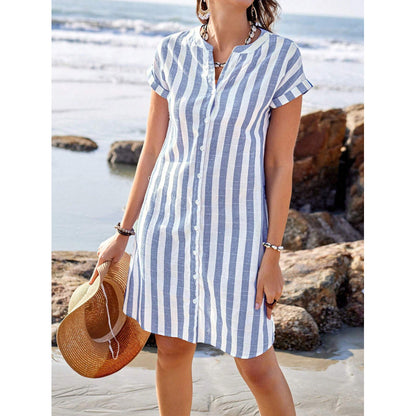 Robe chemise rayée pour femmes en léger tissu en lin Chic und Stil