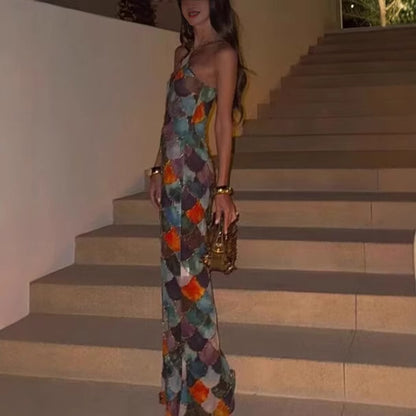 Robe maxi pour femmes en chiffon fluide avec motif écaille maritime Chic und Stil