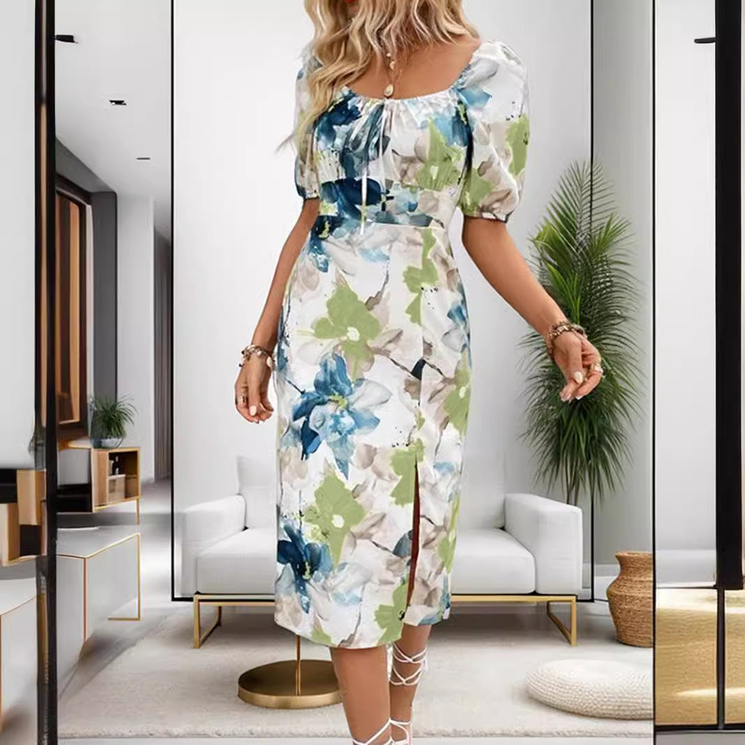 Dames Élégante Robe Midi Fleurie Chic und Stil