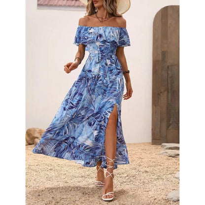 Robe maxi tropicale à épaules dénudées pour femmes Chic und Stil
