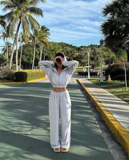 Dames Ensemble en Fleece Sportif à Capuche avec Coupe Ample Chic und Stil