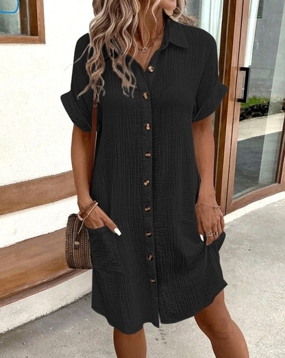 Robe chemise à boutons pour dames en coton respirant avec poches Chic und Stil