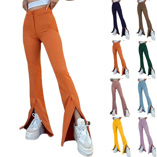 Flared pants for women with side slits and high waist Chic and Style
