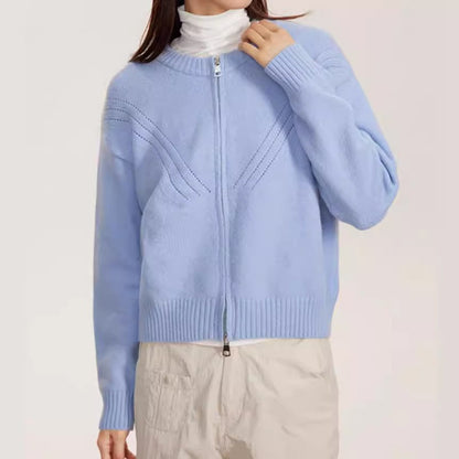 Dames gilet en tricot douillet avec fermeture éclair moderne et joli design structuré Chic und Stil