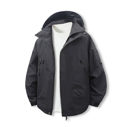 Functional and water-repellent outdoor jacket for men with adjustable hood collar Chic und Stil