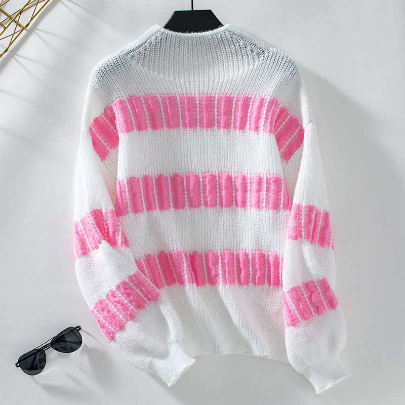 Pull en tricot de haute qualité pour dames avec des rayures finement structurées Chic und Stil