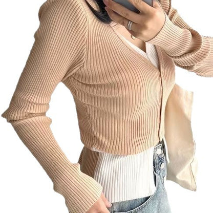 Dames Cardigan cropped avec motif à côtes fin et décolleté en V Chic und Stil