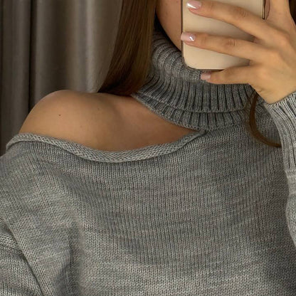 Pull oversized pour femmes avec encolure asymétrique et col haut Chic und Stil