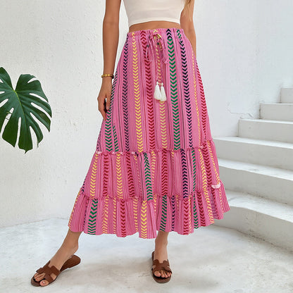 Jupe maxi boho à volants pour femme avec cordon de taille ajustable Chic und Stil