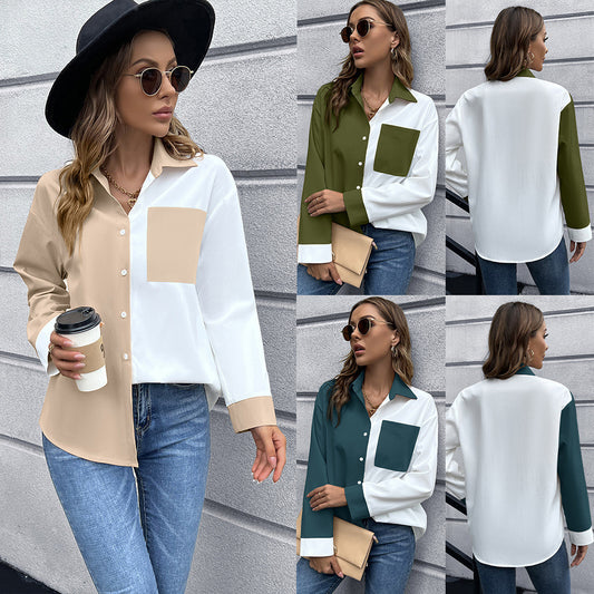 Dames Élégante Blouse Oversize avec Pattes de Contraste Chic und Stil