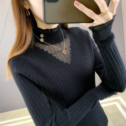 Pull en maille élégant pour femmes avec des insertions transparentes et des détails de boutons Chic und Stil