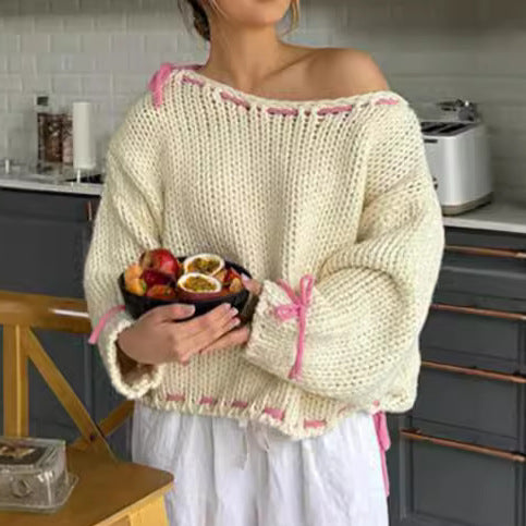 Pull décontracté pour femmes avec épaule dénudée et ceinture décorative à nouer Chic und Stil