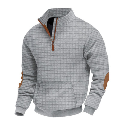 Sporty fleece pullover for men with half-zip and stylish elbow patches Chic and Style