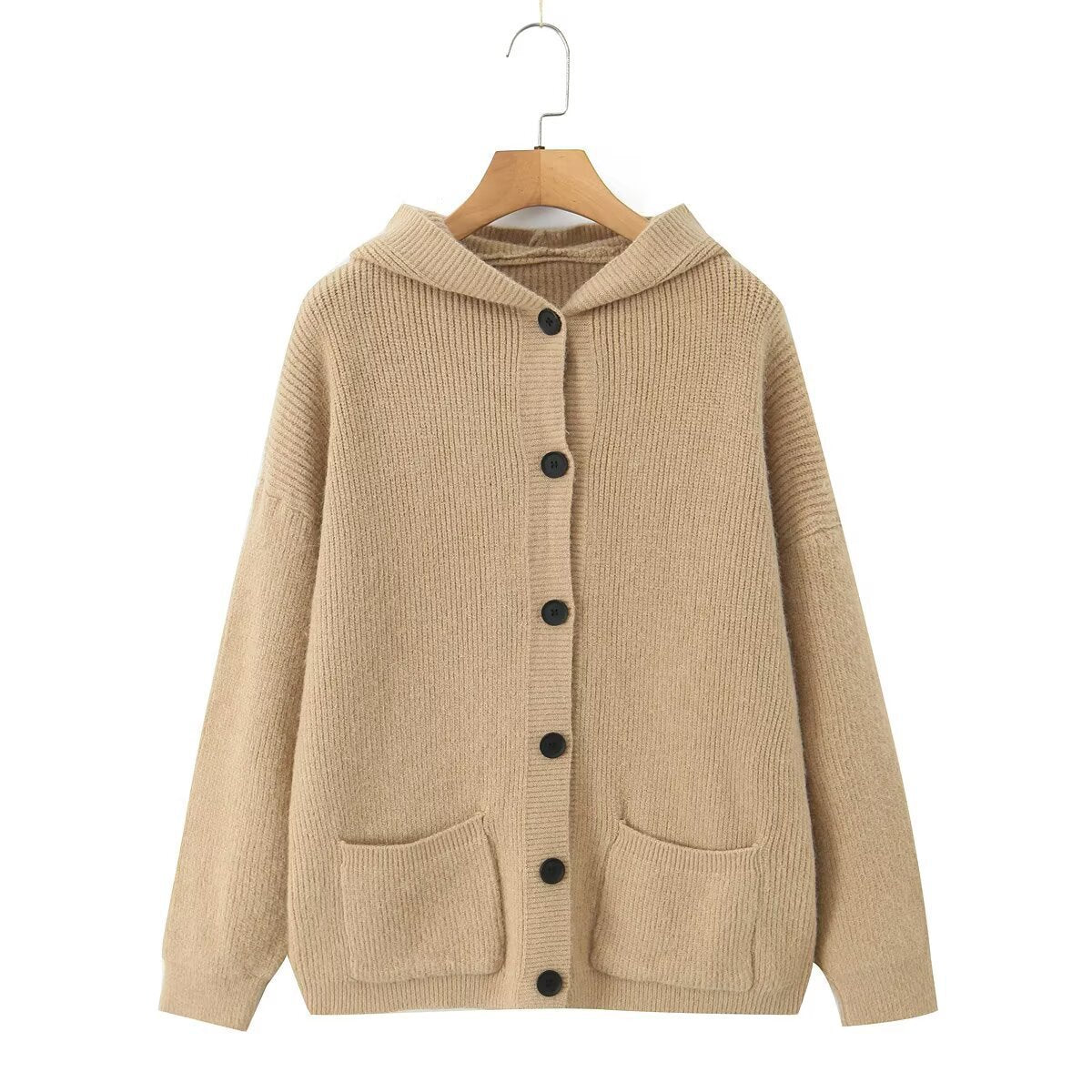 Dames pulls en maille douillette avec capuche et poches Chic und Stil