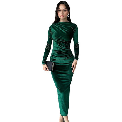 Dames Élégant Longue Manche Ruché Maxi Robe Chic und Stil