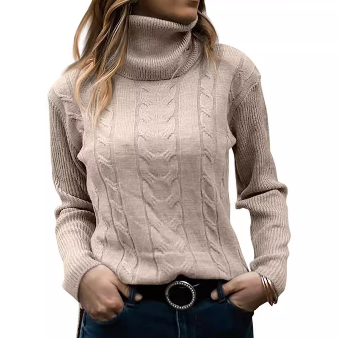 Pull en tricot pour femmes avec col montant et motif en relief à tresses Chic und Stil
