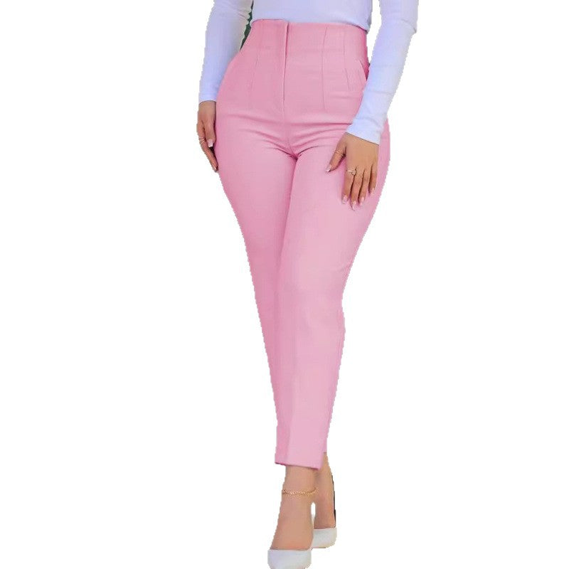 High-waisted slim pants for women with decorative stitching details Chic and Style