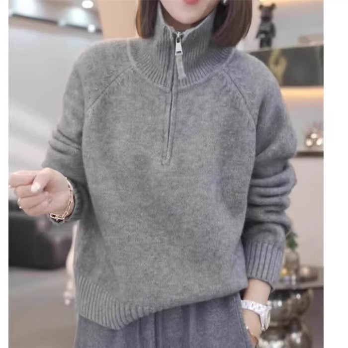 Pull en tricot pour femmes avec col haut et fermeture éclair pratique Chic und Stil