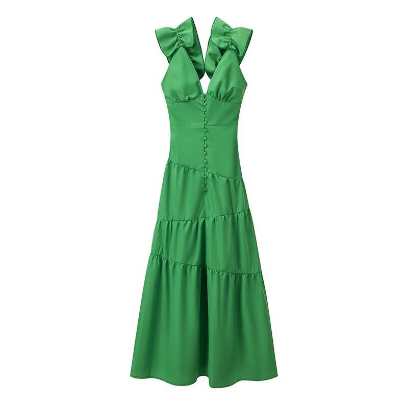 Robe maxi pour femmes avec un design de volants flottants et un élégant décolleté en V Chic und Stil
