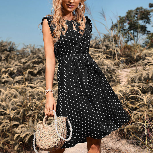 Robe A-line à pois pour femmes avec ceinture à nouer réglable Chic und Stil