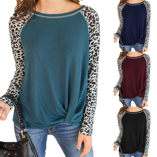 Blouse ample à manches longues pour femmes avec manches léopard et détail de nœud Chic und Stil