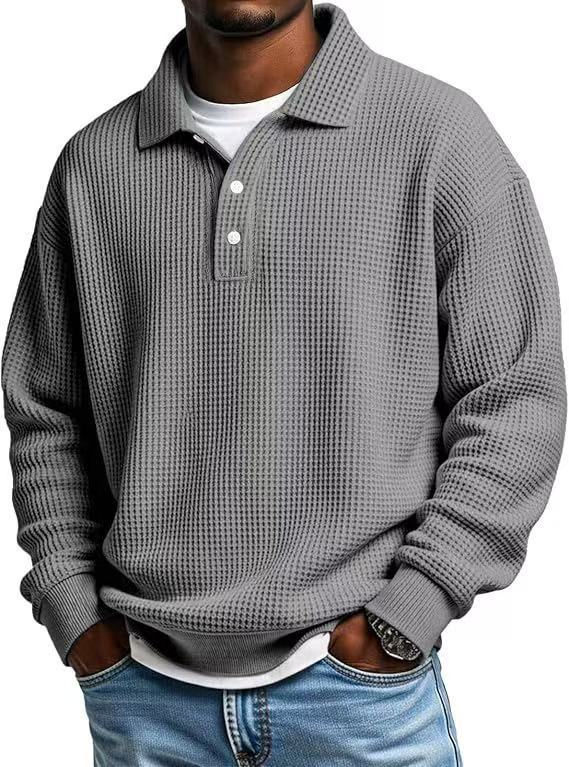 Honeycomb knit pullover for men with polo collar and button placket Chic and Style
