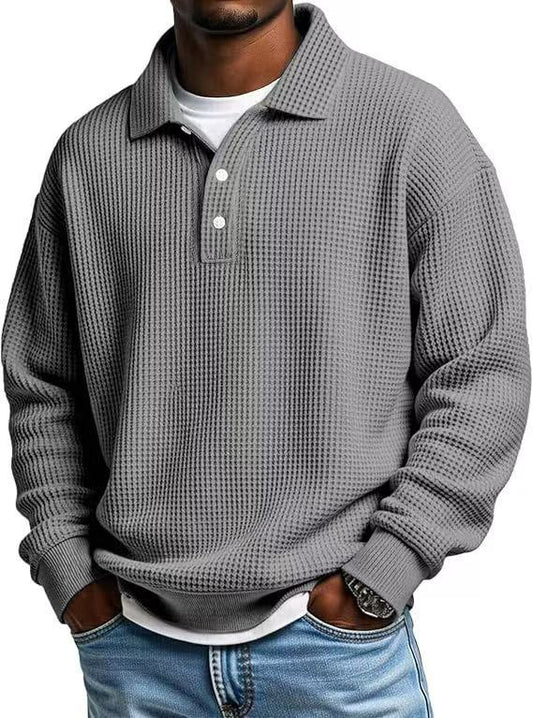 Honeycomb knit pullover for men with polo collar and button placket Chic and Style