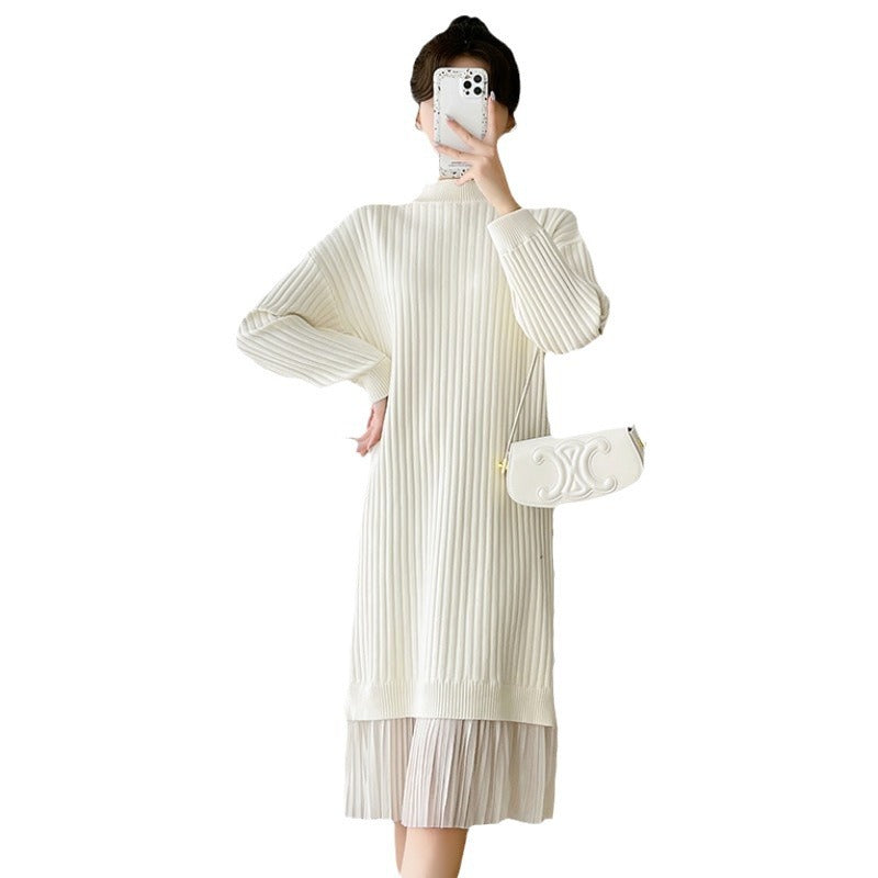 Robe tricot élégante pour femmes avec un design côtelé à la mode et des détails de bouton en perles Chic und Stil