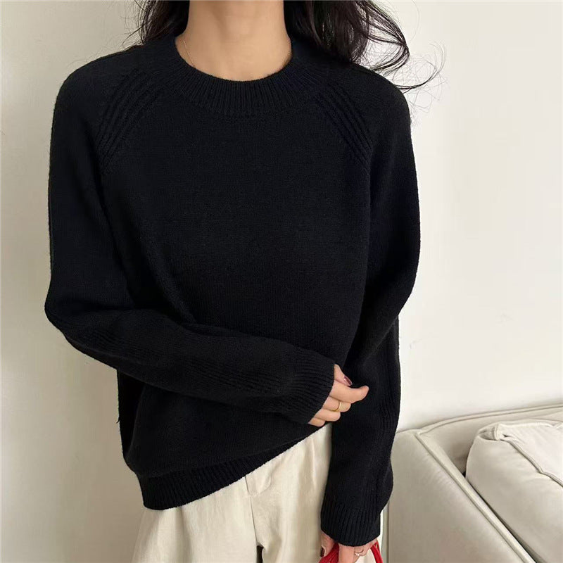 Pull en tricot décontracté pour femmes avec col rond et texture fine Chic und Stil