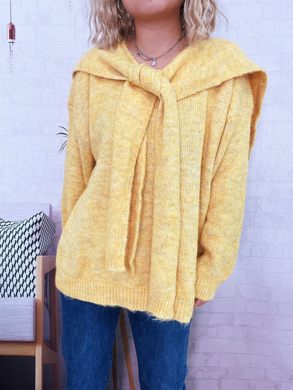 Pull de laine décontracté pour femmes avec capuche amovible et détails de boutons Chic und Stil