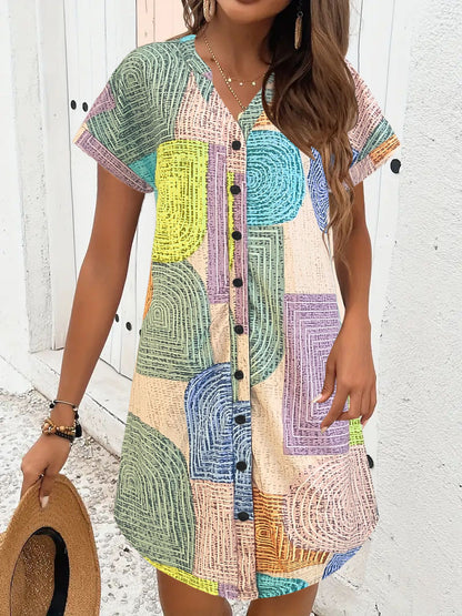 Robe midi à imprimé abstrait Chic und Stil à boutons pour dames