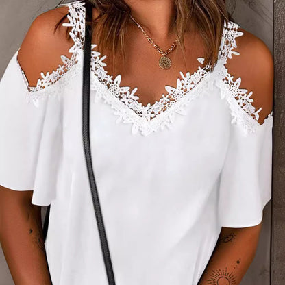 Blouse chic et stylée avec dentelle à épaules froides pour femmes