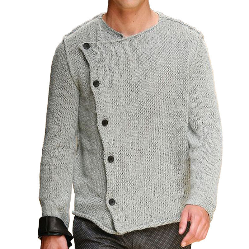 Pull en tricot pour hommes avec collier montant innovant et patte de boutonnage asymétrique Chic und Stil