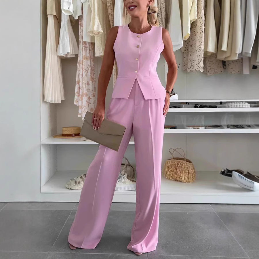 Dames élégante gilet de costume avec pantalon à coupe ample Chic und Stil