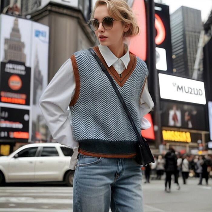 Dame Gilet en tricot à motifs zigzag Chic und Stil